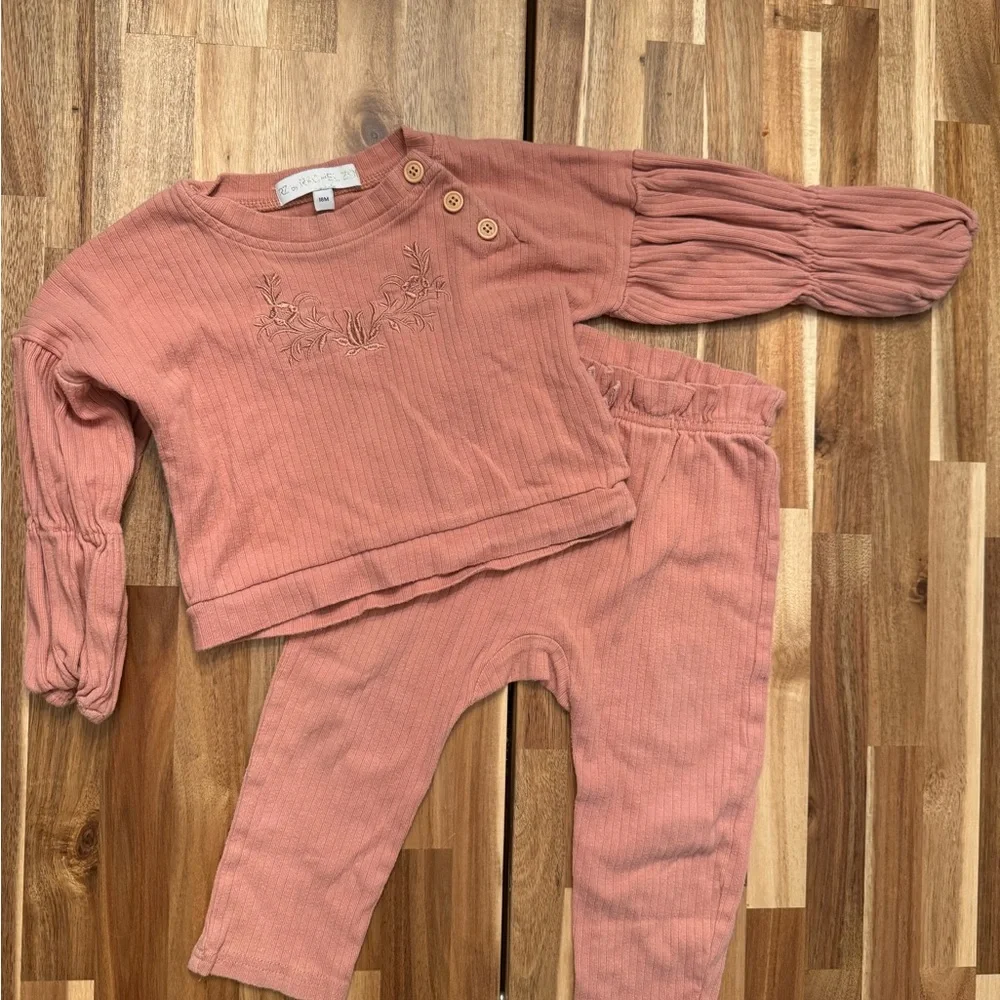 RZ by Rachel Zoe Baby Girls Ribbed Cotton Embroidered Top and Pants Set 18M Pink